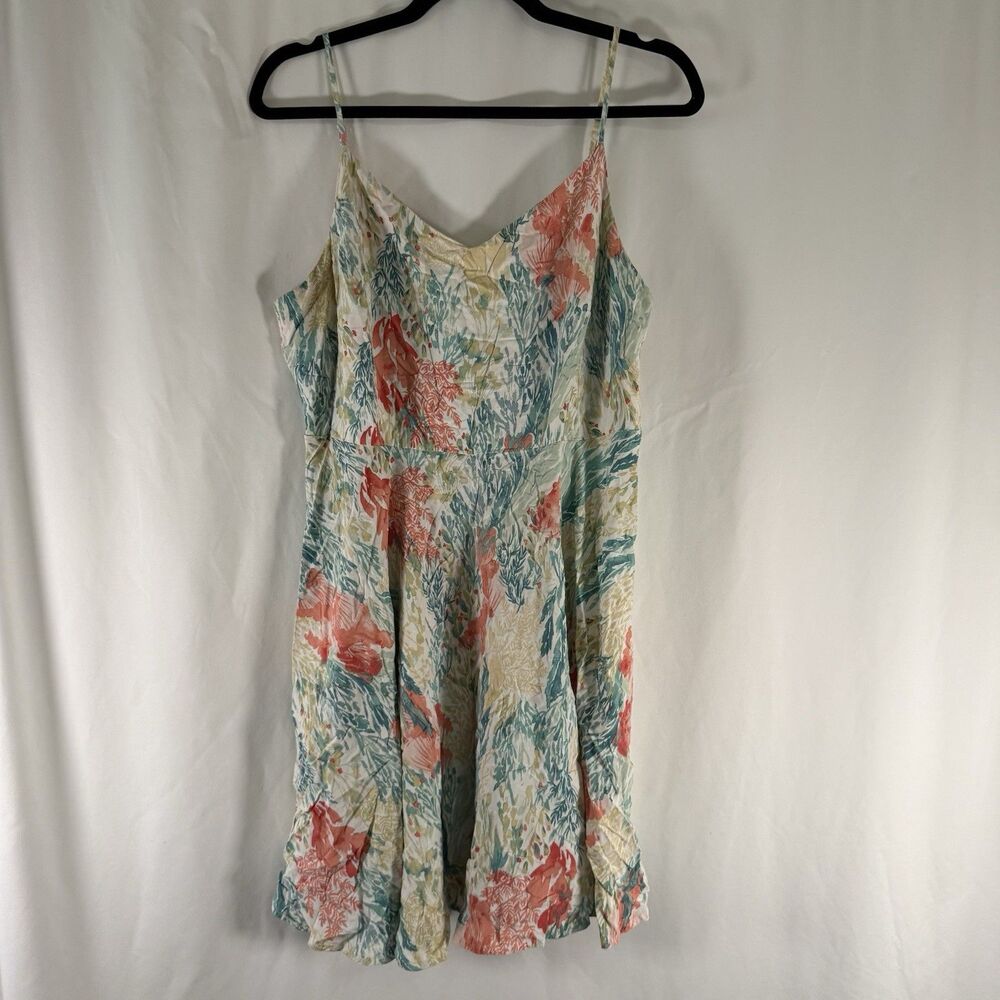 Old Navy Dress Women's XL Coral Green Floral Sleeveless Smocked Pullover